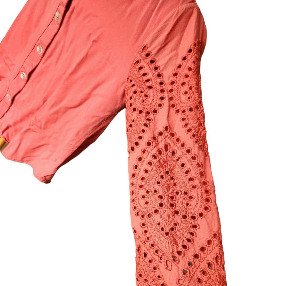 Liv Los Angeles burnt orange blouse with lace sleeves